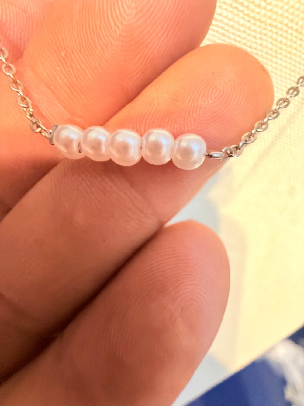 Vintage Faux Pearl Bar Pendant Necklace 16” +3”